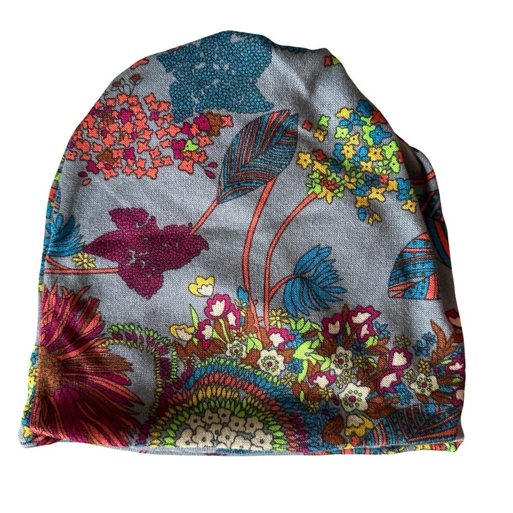 Bohemian Flower Print Versatile Slouchy Beanie Scarf - Picture 6 of 9